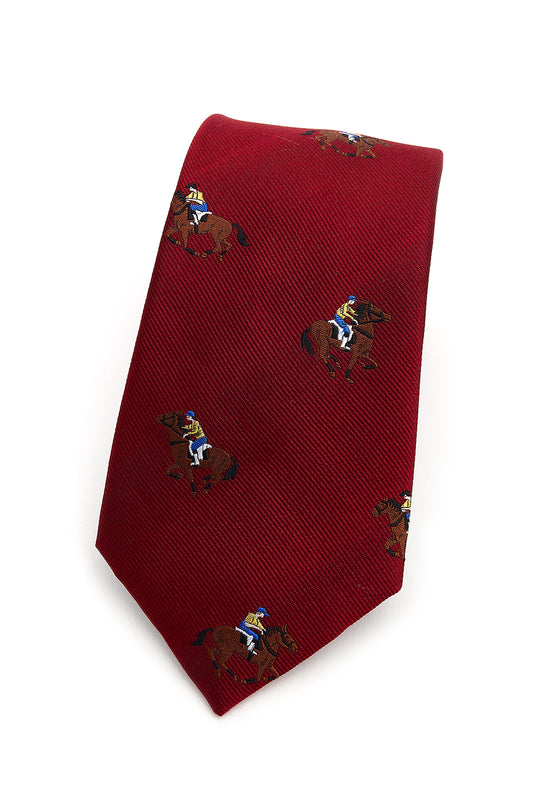 Jockeys and Horses Country Silk Tie in Burgundy