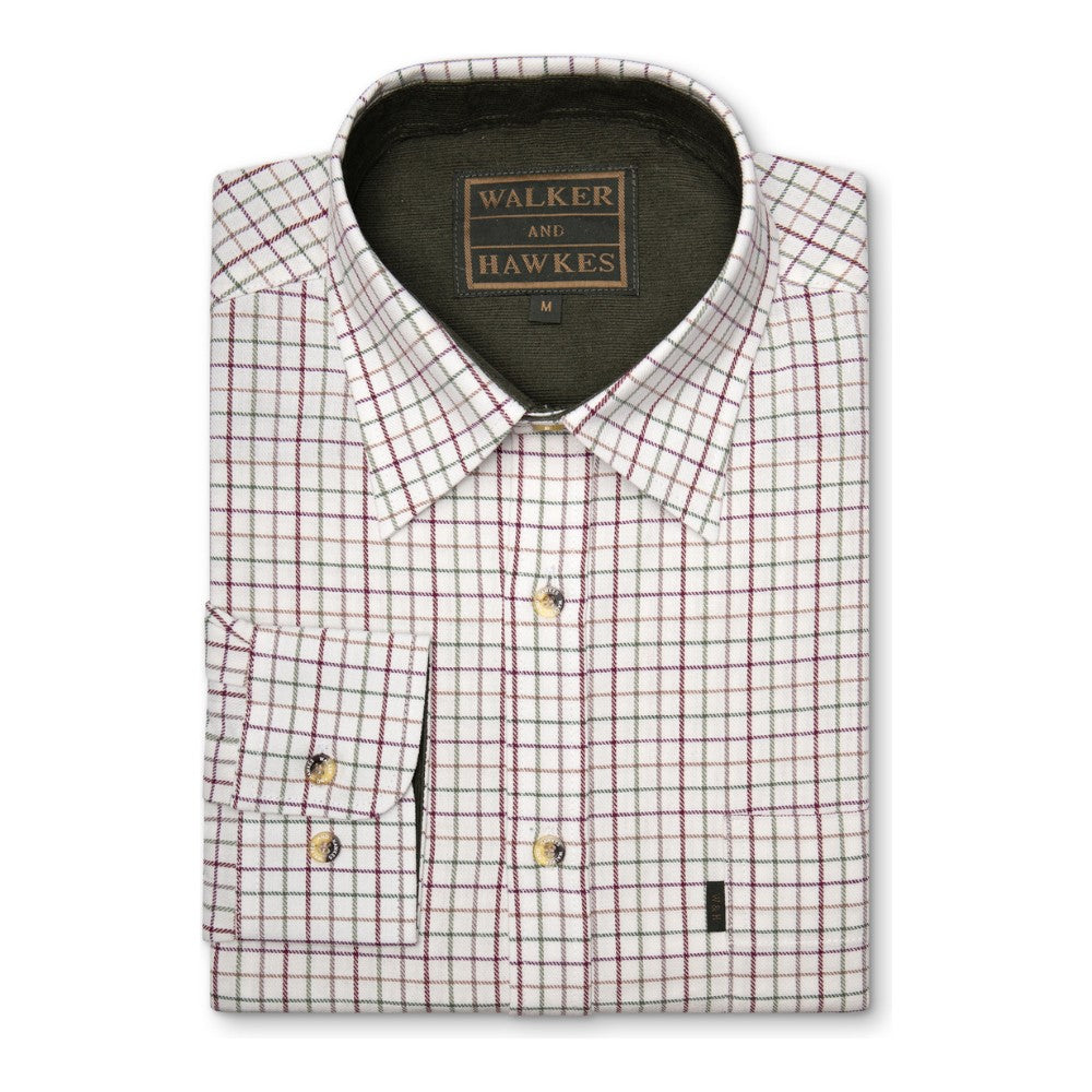 Walker & Hawkes 100% Cotton Brocton Wine Tattersall Shirt