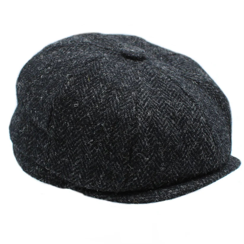 Harris Tweed Charcoal Herringbone 8-Piece Cap