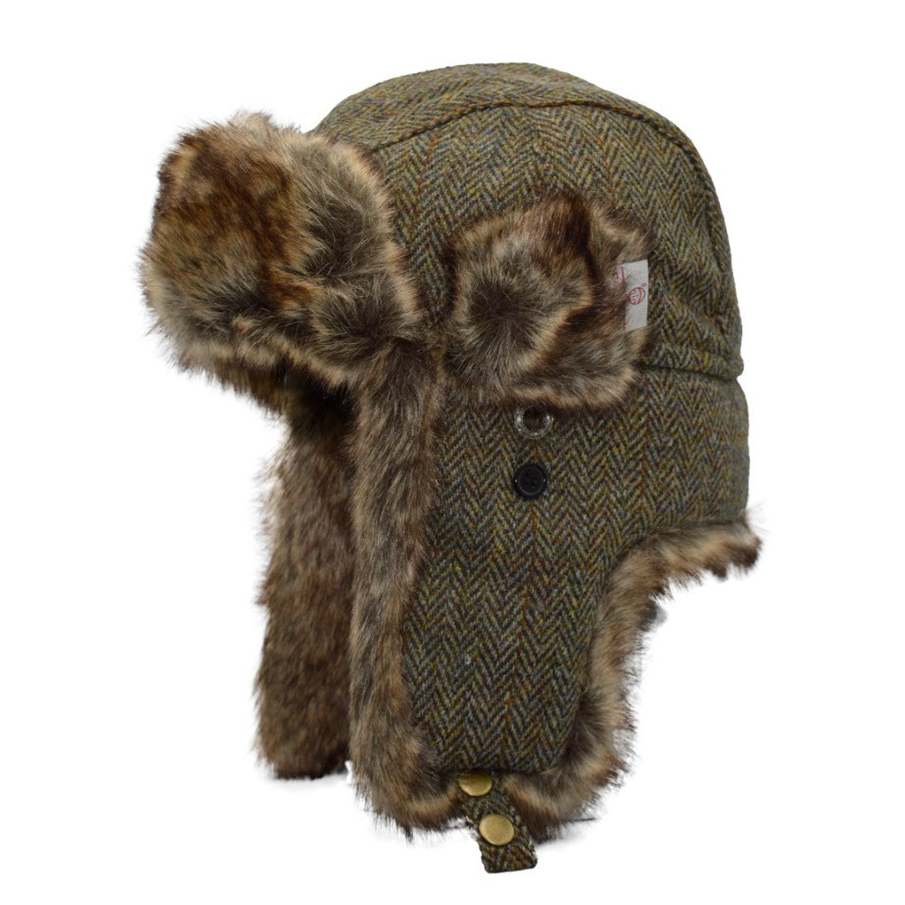 Walker & Hawkes Harris Tweed Charles Trapper Hat In Charcoal
