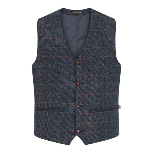 Harris Tweed Dark Blue Check Tweed Waistcoat