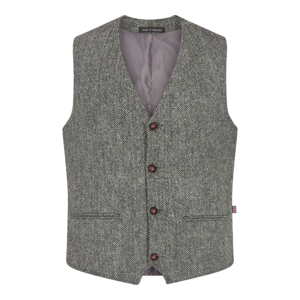 Harris Tweed Grey Herringbone Tweed Waistcoat