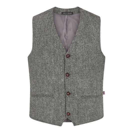 Harris Tweed Grey Herringbone Tweed Waistcoat