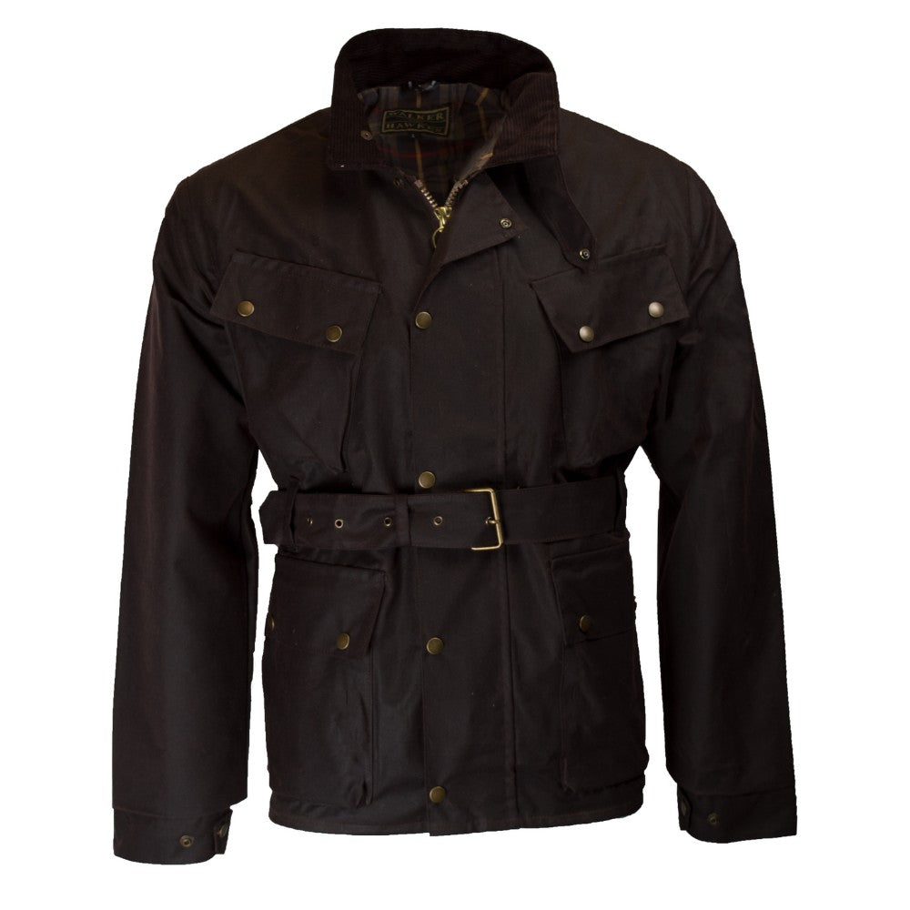 Walker & Hawkes Men's Luxury Brown Wax Explorer Biker Jacket