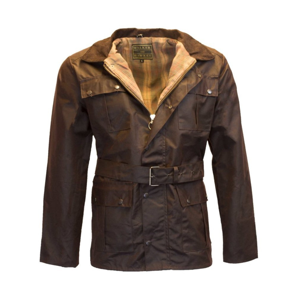 Walker & Hawkes Men's Brown Wax Biker Jacket
