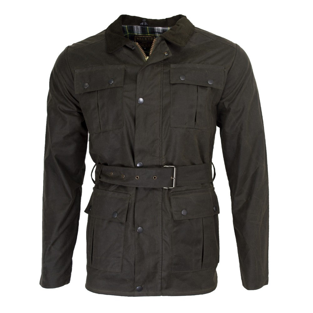 Walker & Hawkes Men's Olive Wax Grafton Biker Jacket