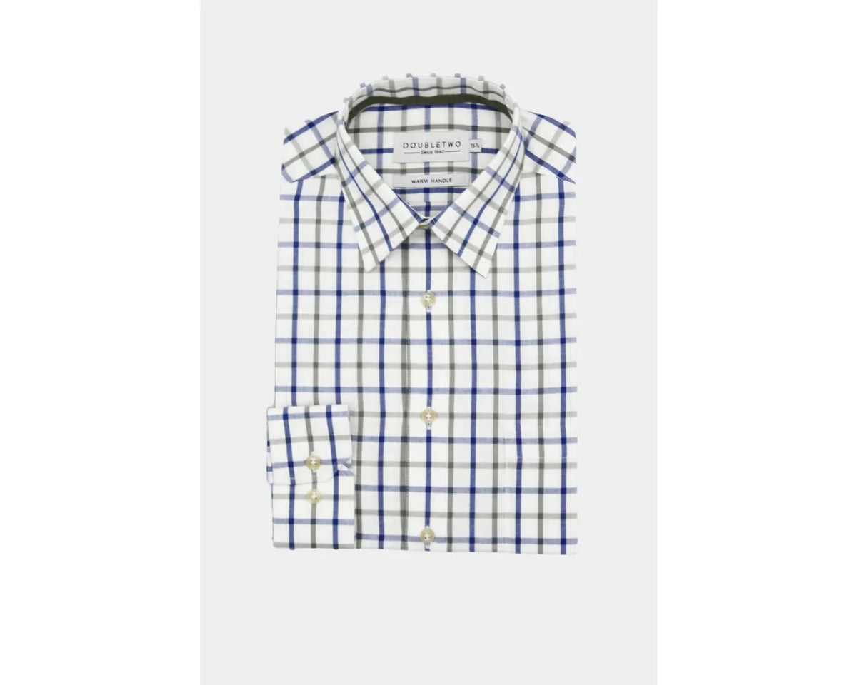 Navy & Sage Tattersall Check 100% Cotton Shirt
