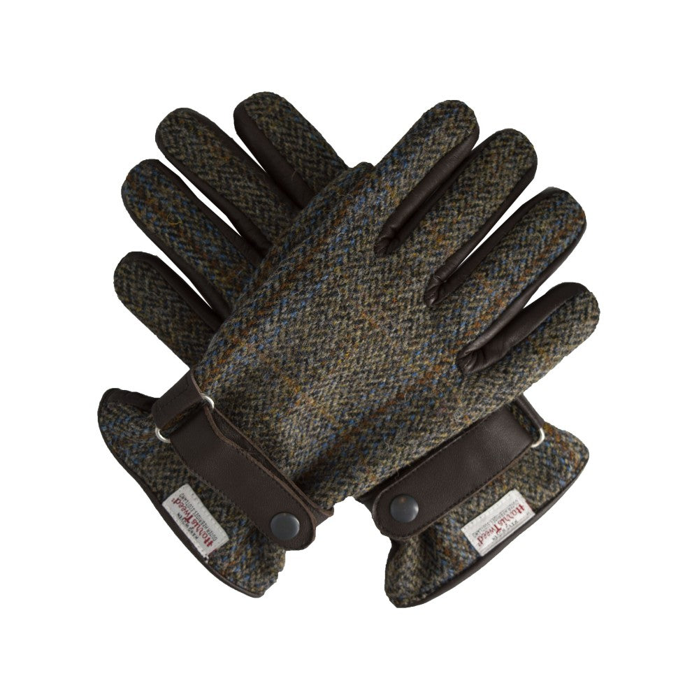 Harris Tweed Gloves in Brown Windowpane Tweed