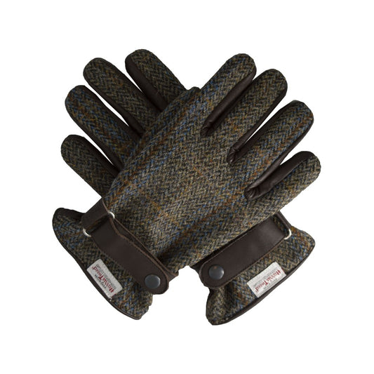 Harris Tweed Gloves in Brown Windowpane Tweed