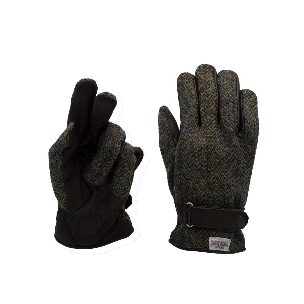 Harris Tweed Gloves in Brown Windowpane Tweed