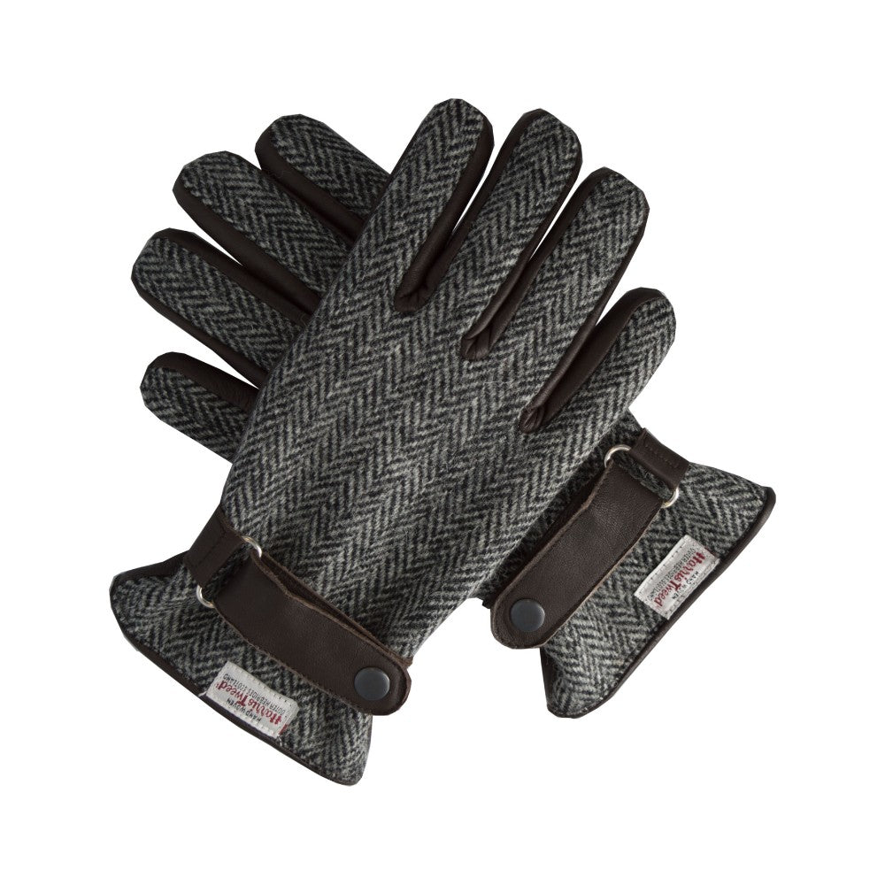 Harris Tweed Gloves in Grey Herringbone Tweed