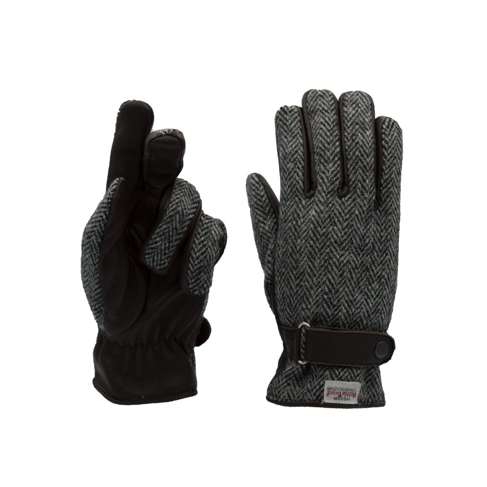 Harris Tweed Gloves in Grey Herringbone Tweed