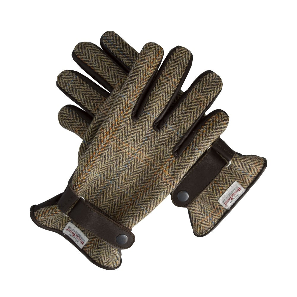 Harris Tweed Gloves in Oatmeal Windowpane Tweed