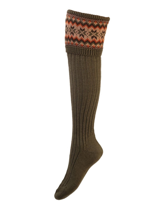 House of Cheviot Ladies Dark Olive Fairisle Country Socks