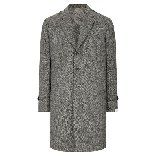 Harris Tweed Grey Herringbone Overcoat