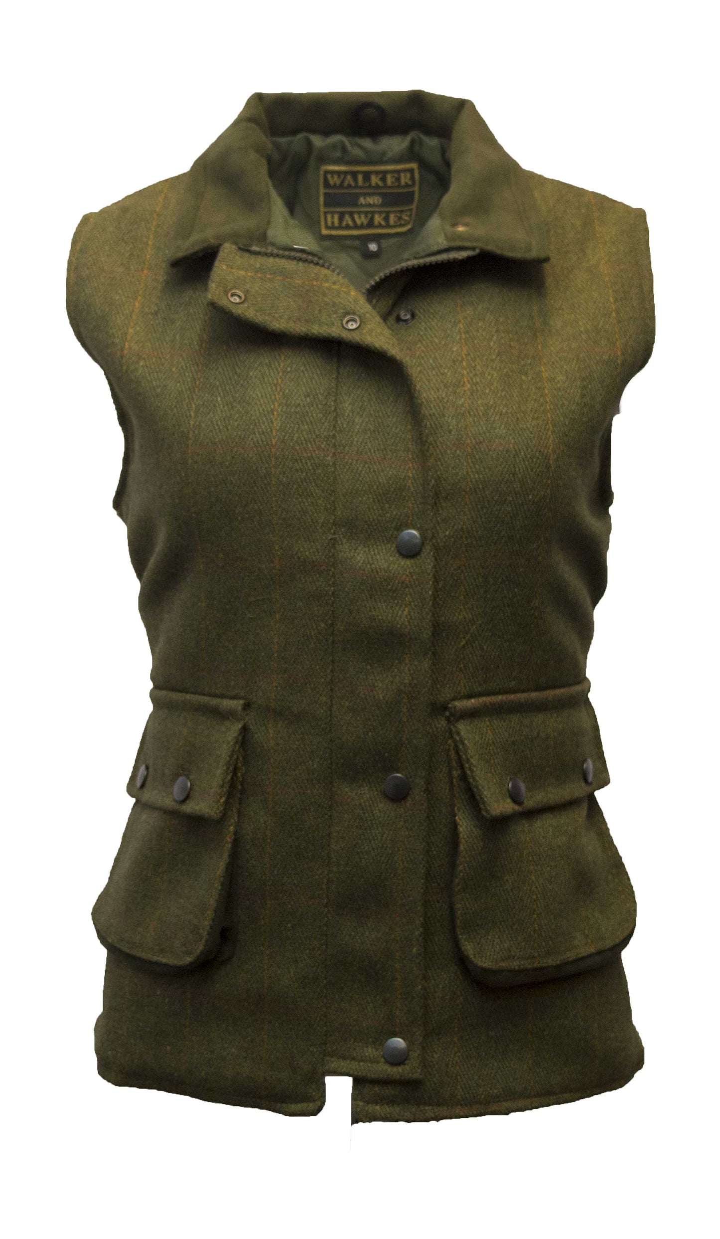 Walker & Hawkes Dark Sage Ladies Derby Tweed Shooting Gilet