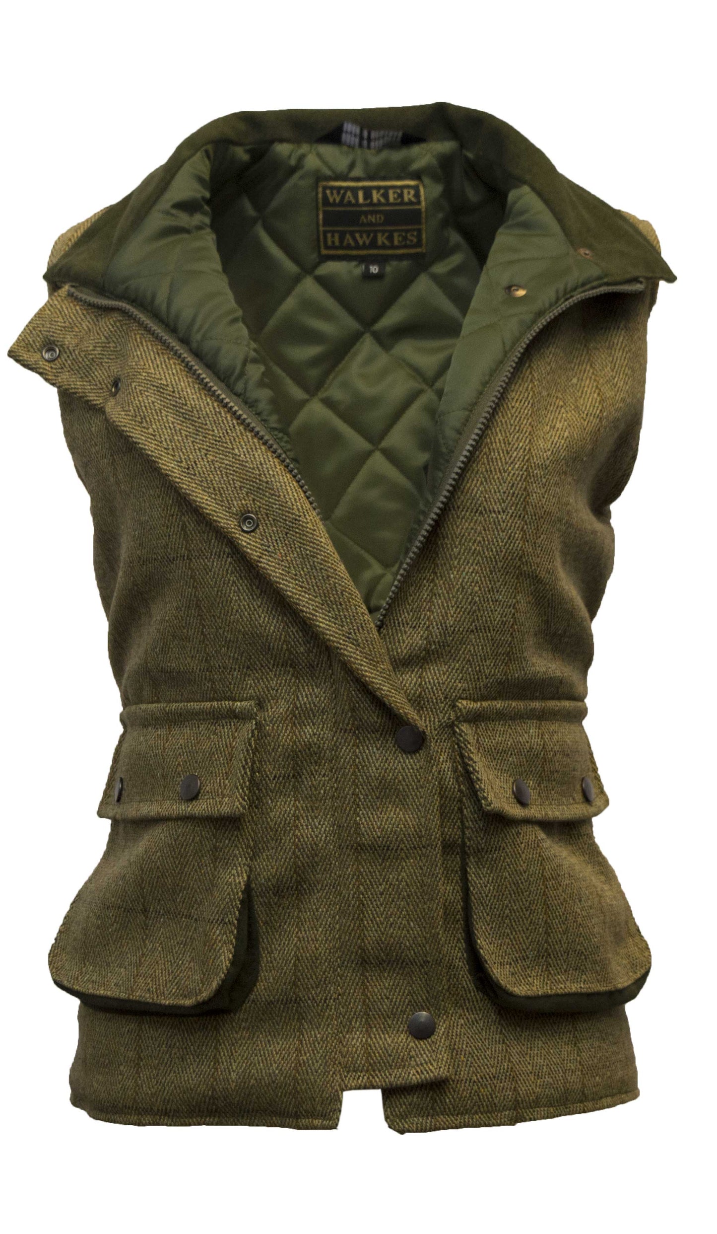 Walker & Hawkes Light Sage Ladies Derby Tweed Shooting Gilet