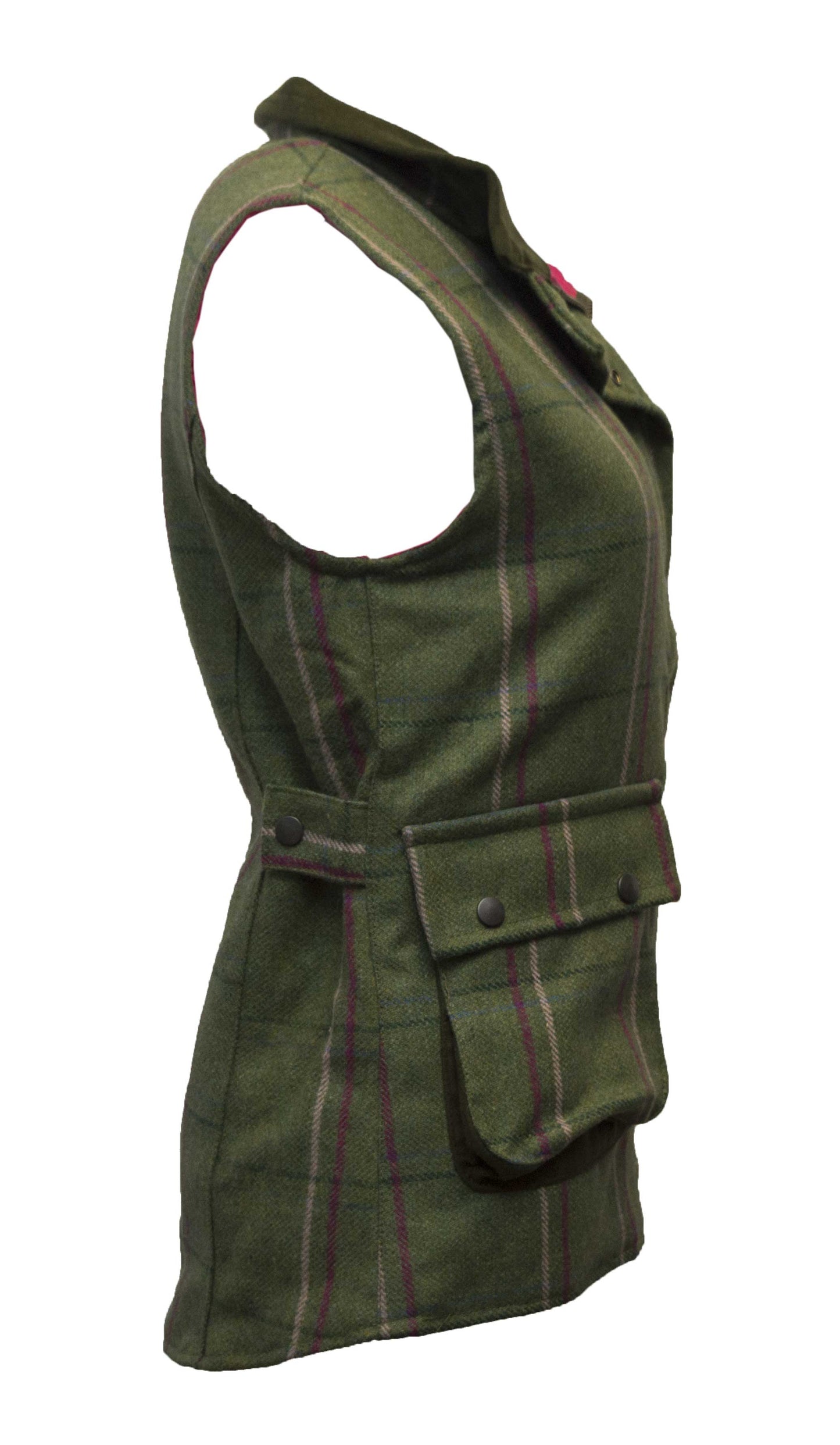 Walker & Hawkes Ladies Derby Tweed Shooting Gilet with Pink overcheck