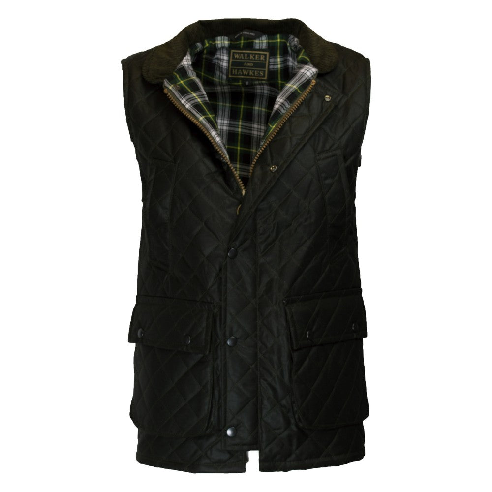 Walker & Hawkes Olive Diamond Quilted Lincoln Wax Gilet