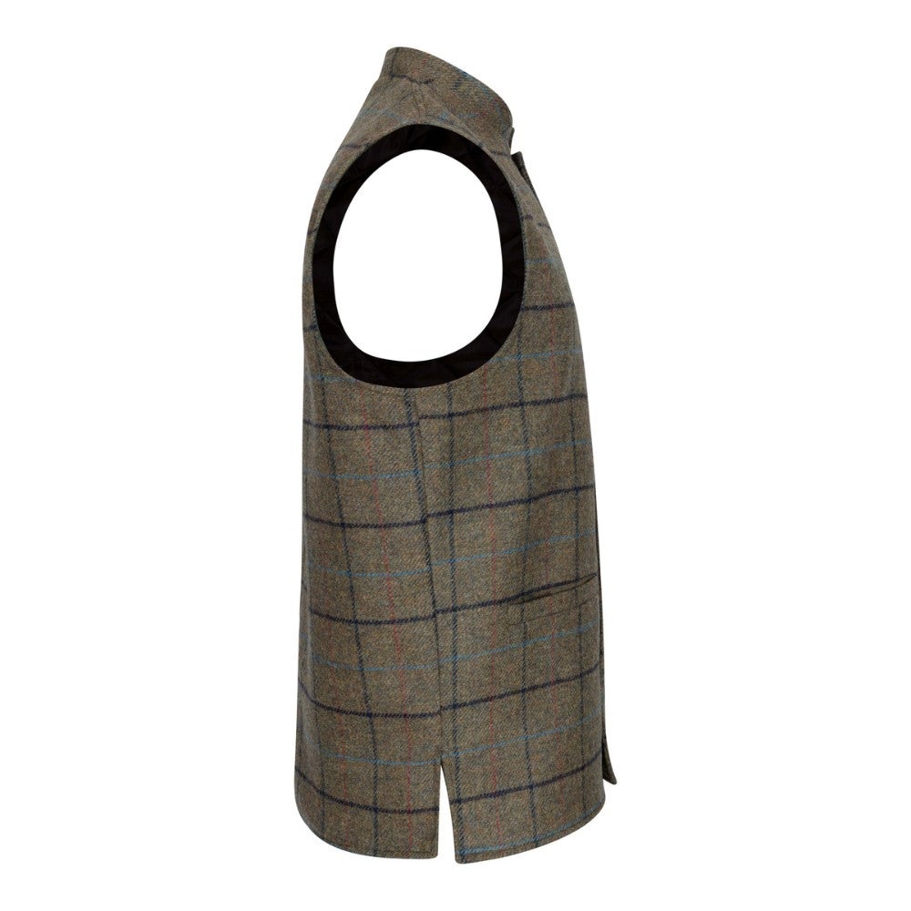 Walker & Hawkes Nehru Abraham Moon Green Overcheck Tweed Waistcoat