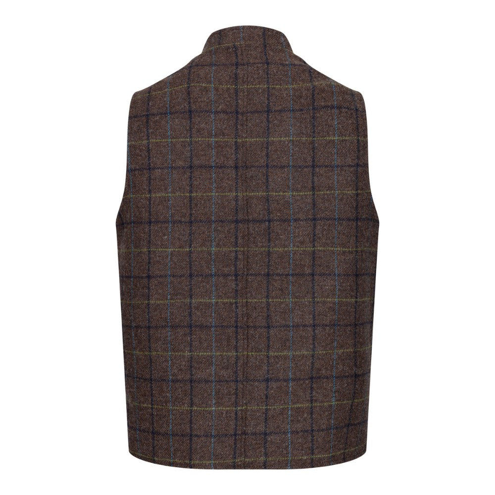 Walker & Hawkes Nehru Abraham Moon Brown Overcheck Tweed Waistcoat