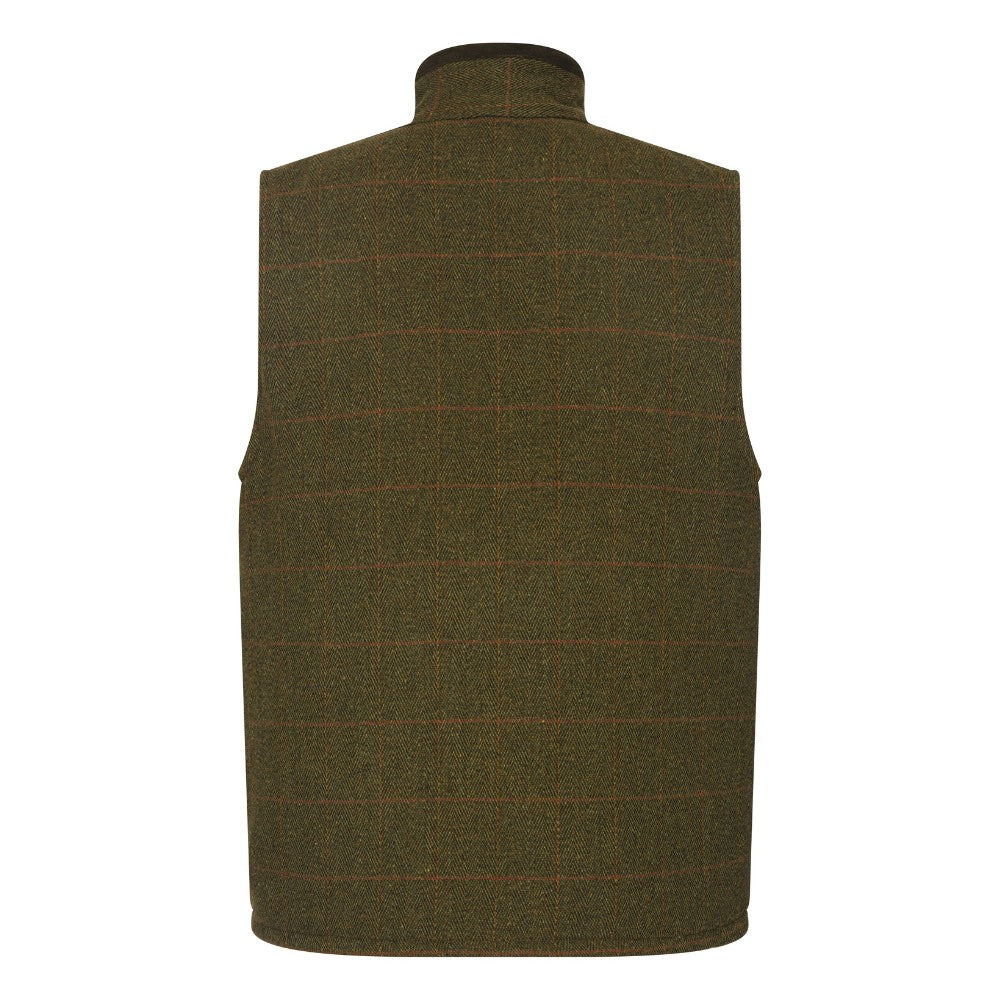 Men's Walker & Hawkes Tweed Shooting Gilet W/Shoulder Patch in Dark Sage