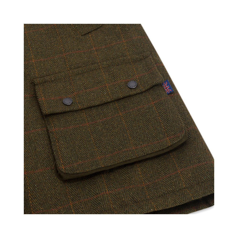 Men's Walker & Hawkes Tweed Shooting Gilet W/Shoulder Patch in Dark Sage
