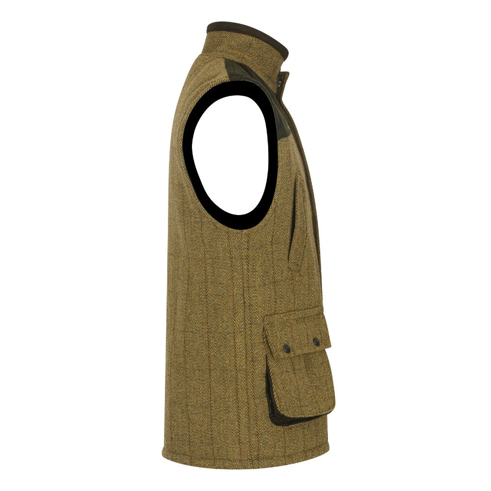 Men's Walker & Hawkes Tweed Shooting Gilet W/Shoulder Patch in Light Sage