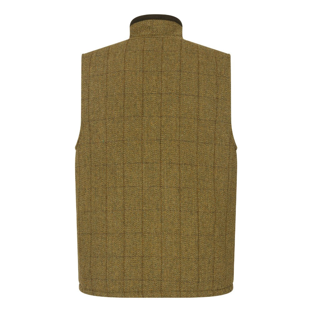 Men's Walker & Hawkes Tweed Shooting Gilet W/Shoulder Patch in Light Sage