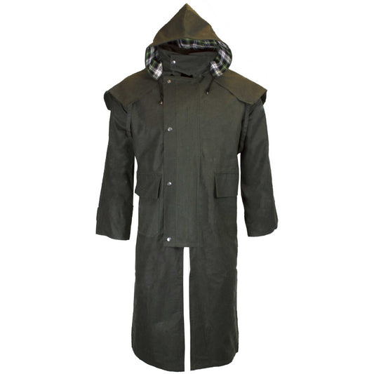 Walker & Hawkes Men's Olive Wax Stockman Cape Coat