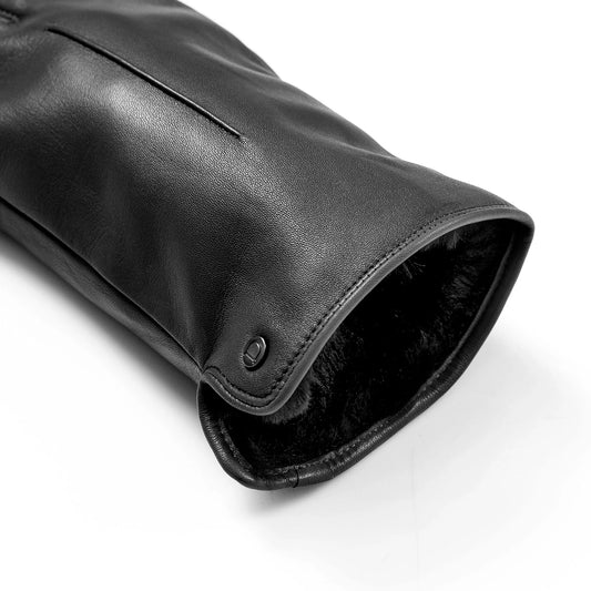 Dents Ladies Leather Touchscreen Faux Fur-lined Gloves in Black