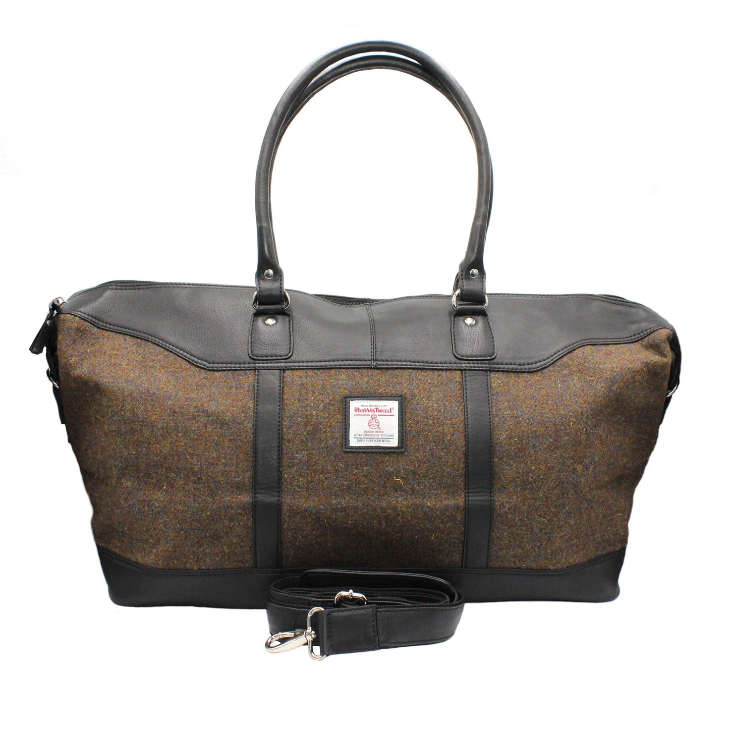 Harris Tweed Brown Barleycorn Black Handle Travel Bag