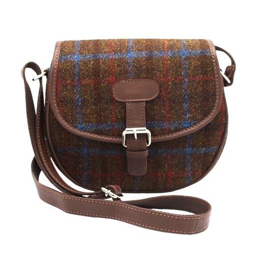 Harris Tweed Brown Check Saddle Bag