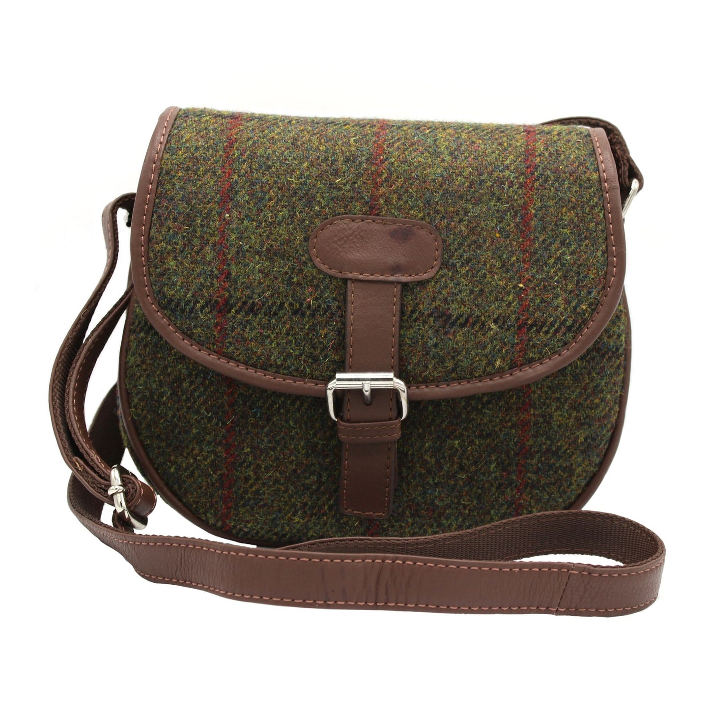 Harris Tweed Green Check Saddle Bag