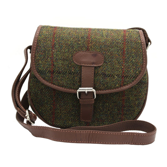 Harris Tweed Green Check Saddle Bag