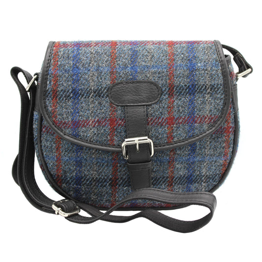 Harris Tweed Grey Multi Check Saddle Bag