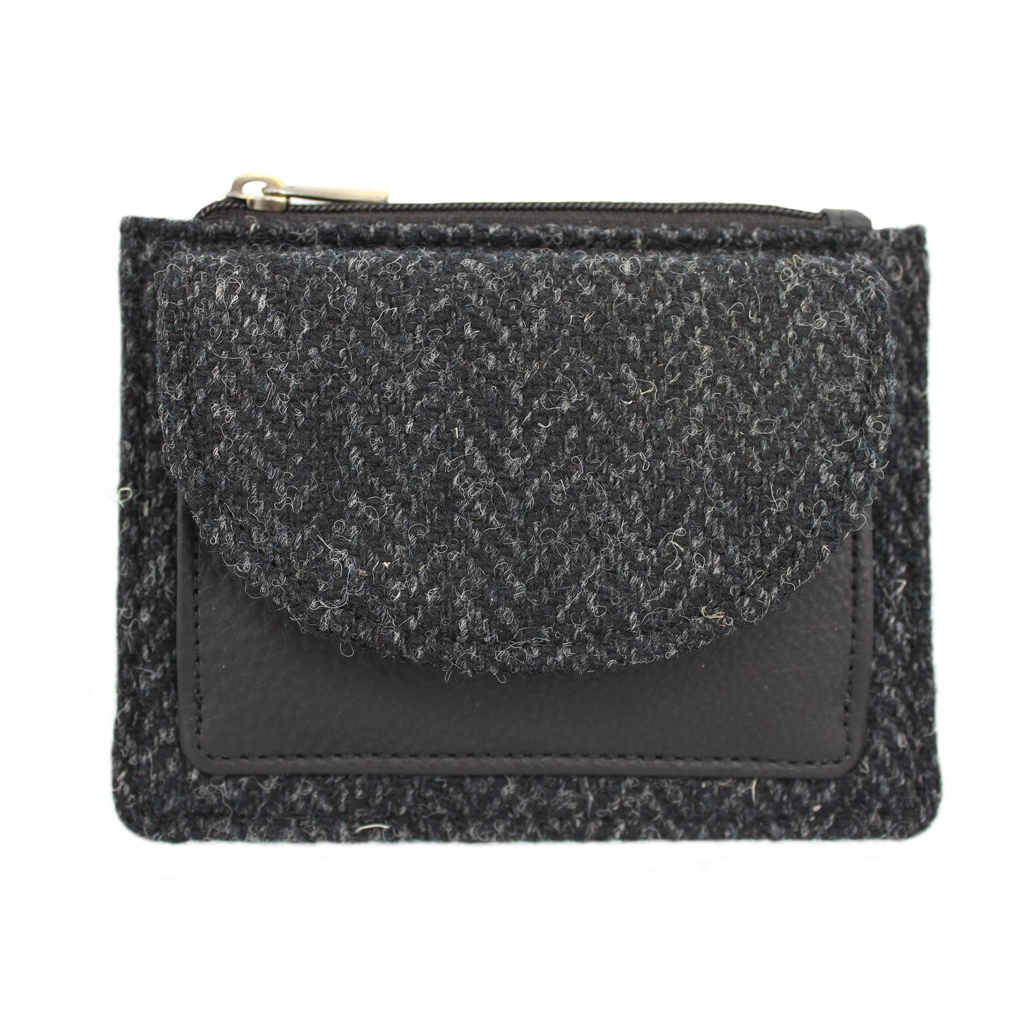 Harris Tweed Coin and Card Holder in Black Herringbone