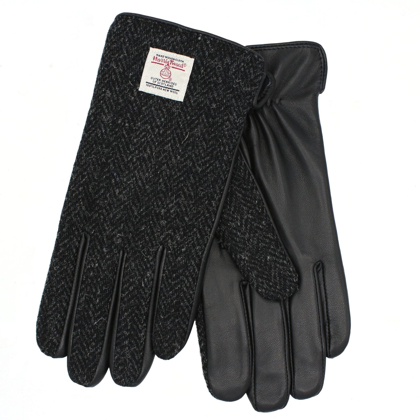 Harris Tweed Gloves in Black Herringbone Tweed