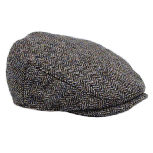Harris Tweed Slate Herringbone Flat Cap