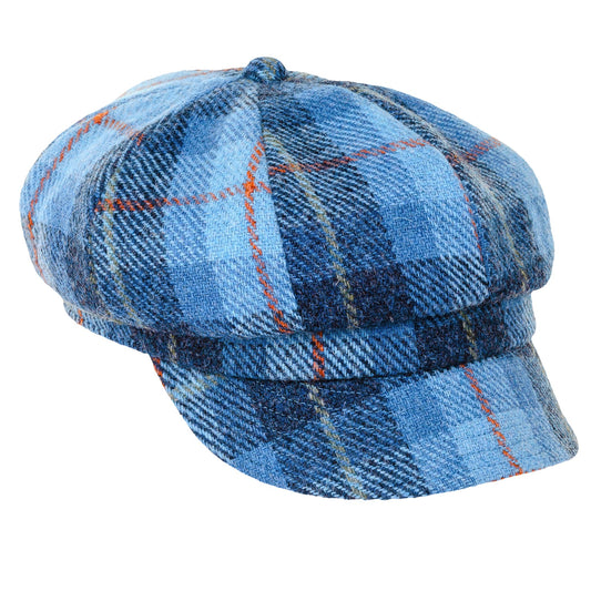 Harris Tweed Ladies Blue Pastel Check Baker Boy Cap