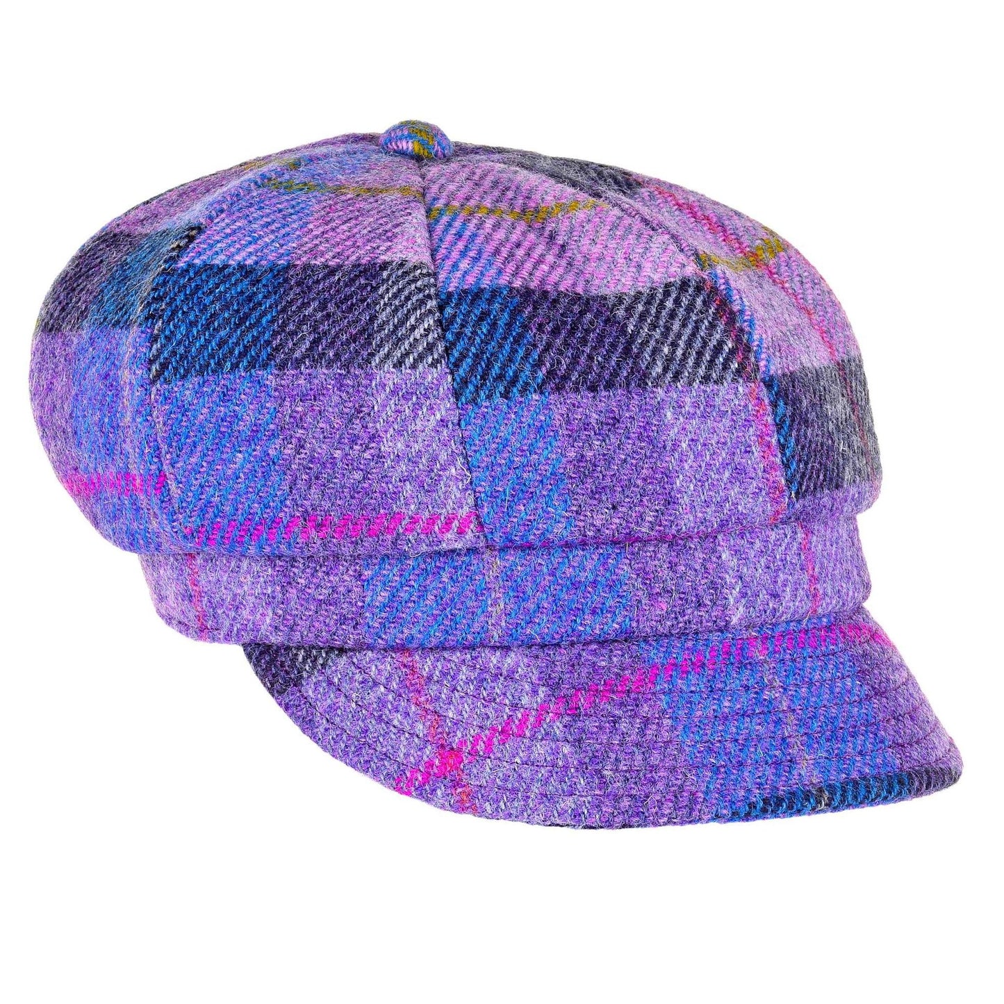 Harris Tweed Ladies Lilac Pastel Check Baker Boy Cap