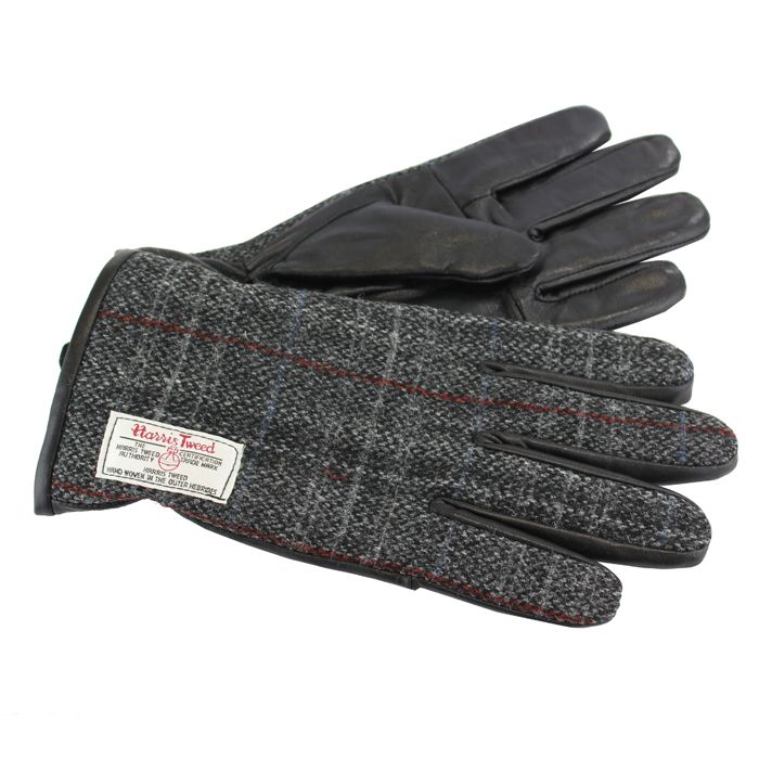 Harris Tweed Gloves in Dark Grey Check Tweed