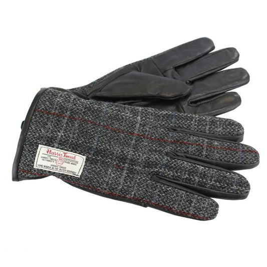 Harris Tweed Gloves in Dark Grey Check Tweed