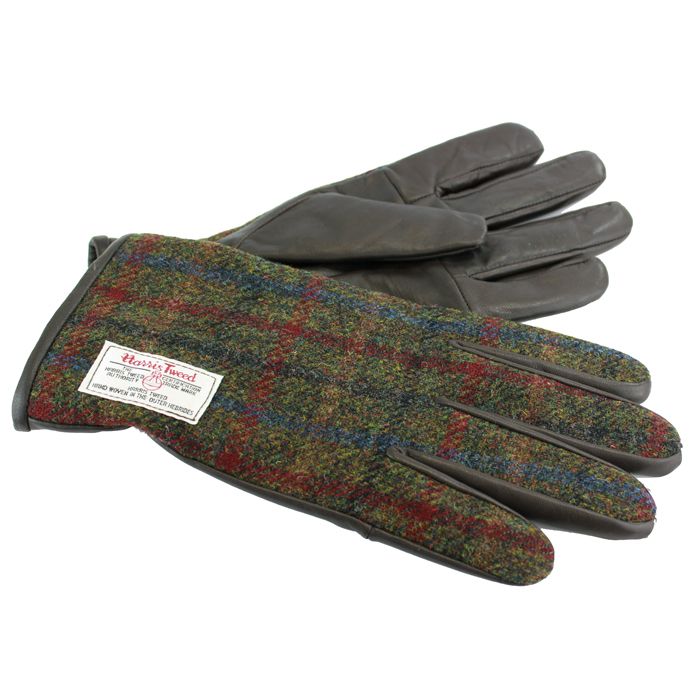 Harris Tweed Gloves in Green Check Tweed