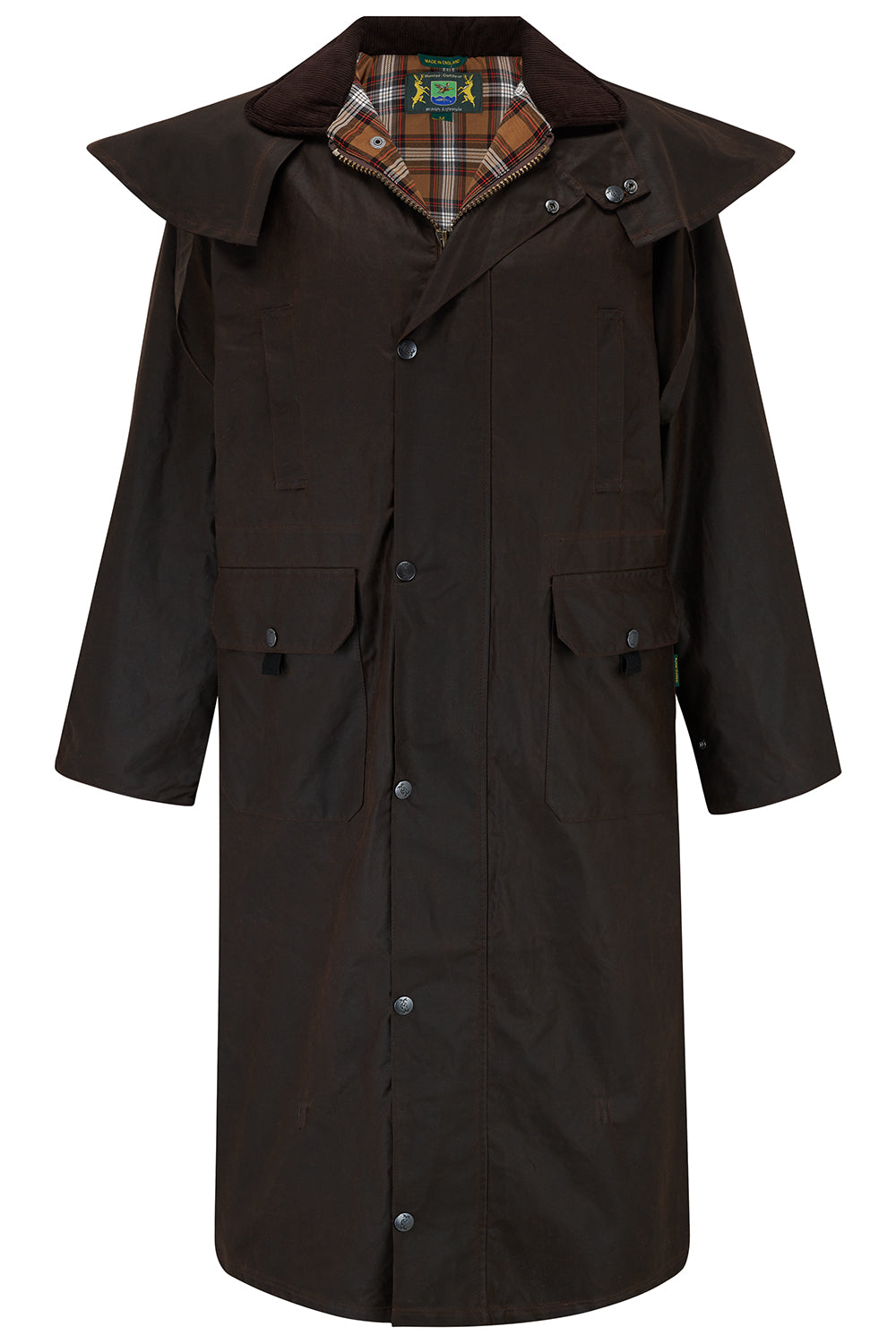 Tweed Outdoor Wax Long Coat in Antique Brown