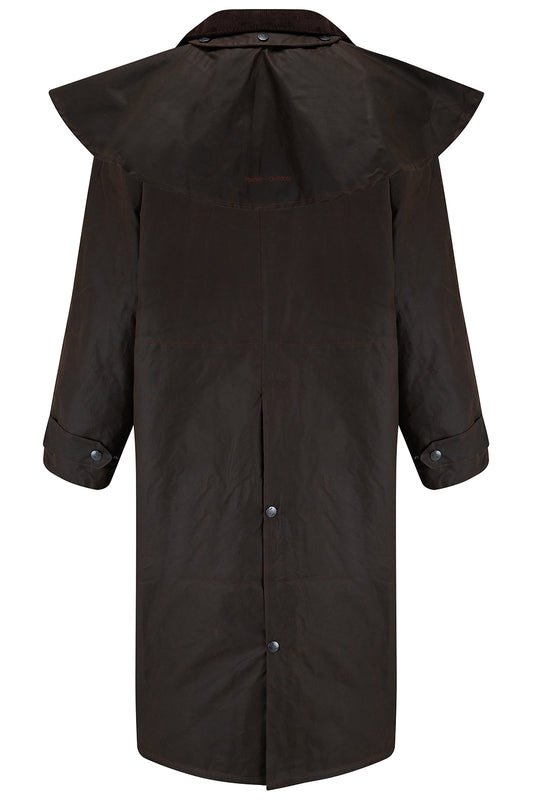 Tweed Outdoor Wax Long Coat in Antique Brown