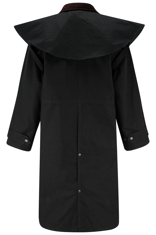 Tweed Outdoor Wax Long Coat in Black