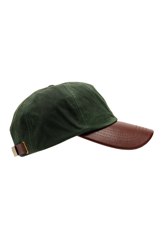 Tweed Outdoor Wax Baseball Cap in Green with Leather Peak