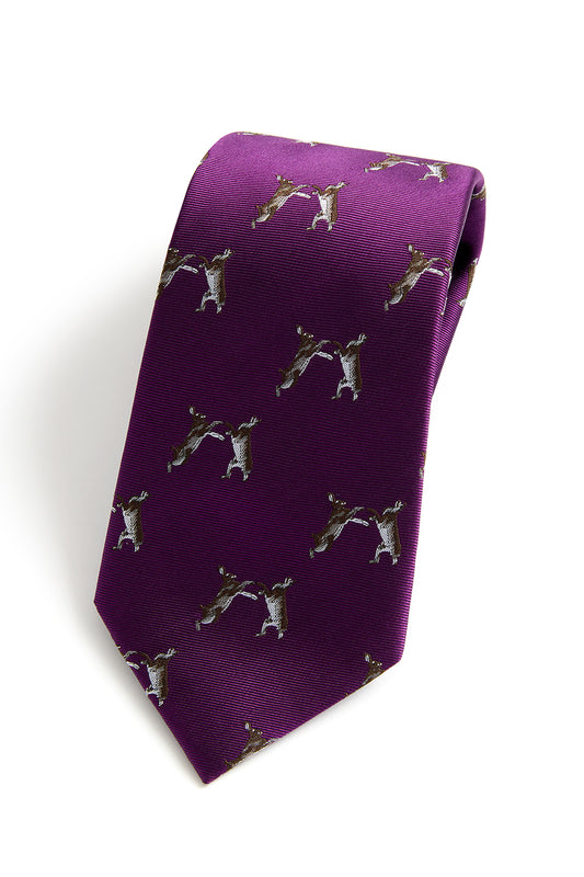 Boxing Hares Country Silk Tie in Purple