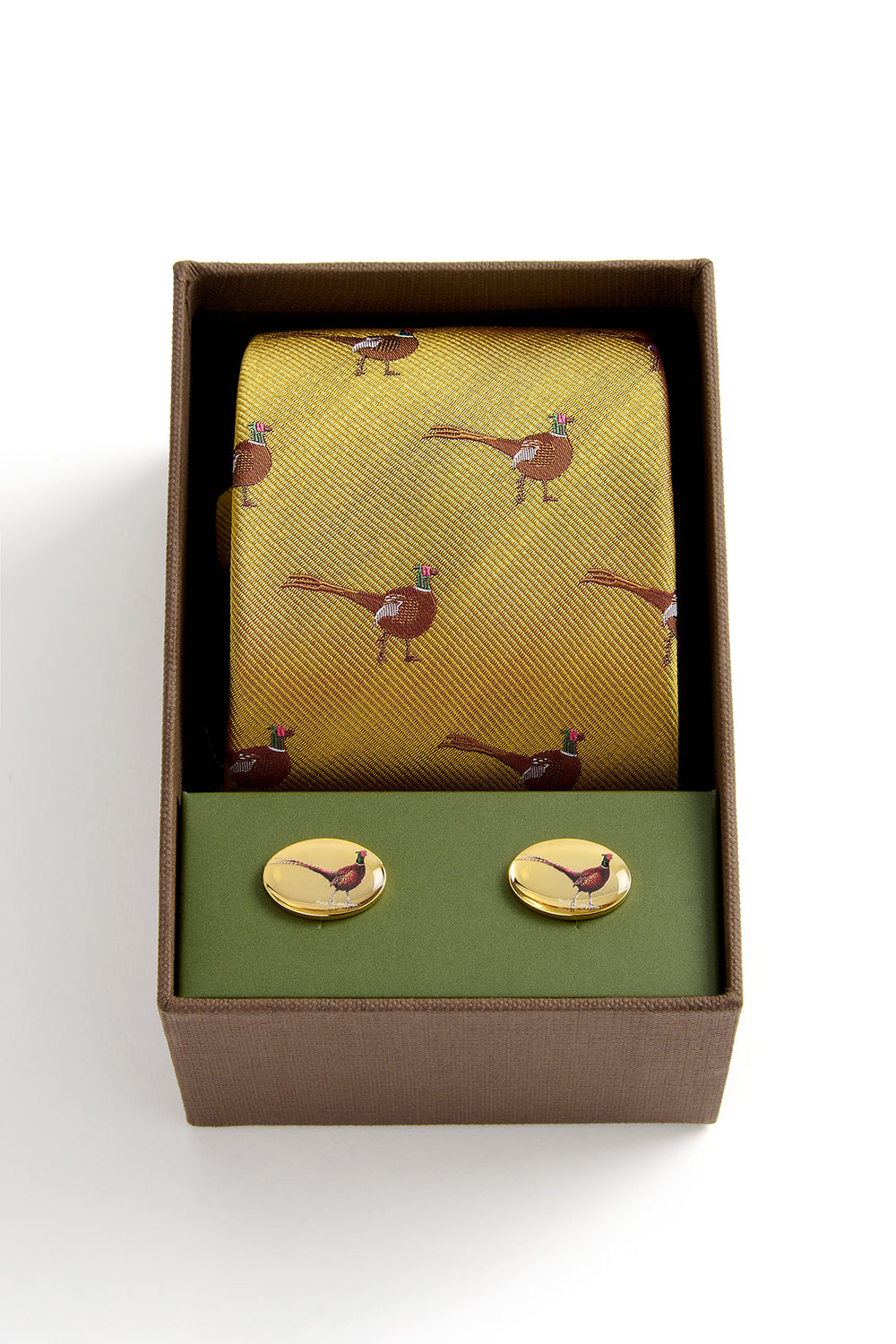 Pheasant Tie & Cufflink Set In Gold